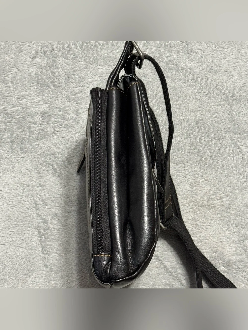 Jack Georges Black Slim Genuine Leather Organizer Crossbody Shoulder Bag NEW